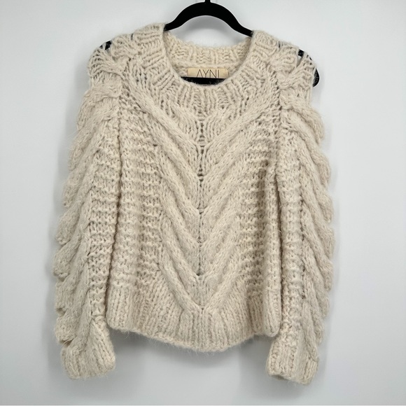 AYNI Revolve Jaqaru Hand Knitted Alpaca Cut Out Sweater In Ivory Cream Women XS - Picture 3 of 7